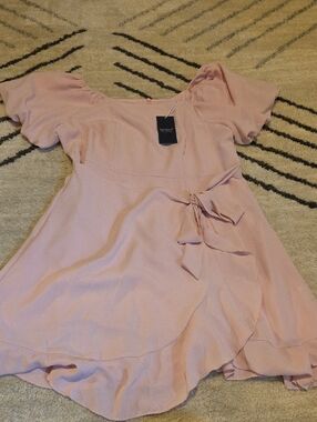 Puff Sleeve Tie-Waist Mini Dress — Light Pink